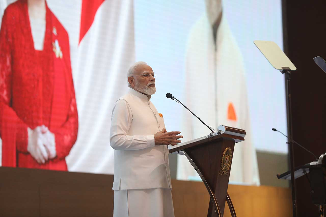FOTO: PM India Narendra Modi Sampaikan Pidato Kenegaraan di DPR RI
