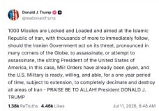 Trump Ungkap 1.000 Rudal...