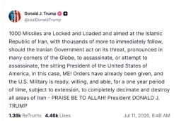 Trump Ungkap 1.000 Rudal Diarahkan ke Iran Jika Dia Dibunuh