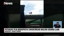 Aksi Petugas Bertaruh Nyawa Evakuasi Balon Udara Tersangkut di Kabel Listrik