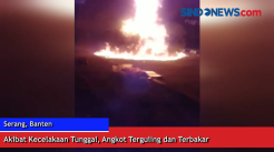 Akibat Kecelakaan Tunggal, Angkot Terguling dan Terbakar