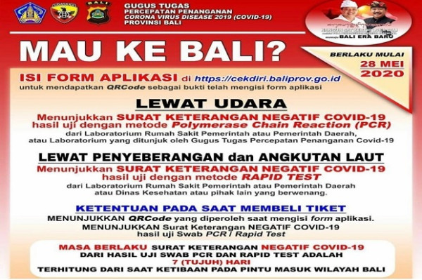 Sambut New Normal, Masuk Bali Wajib Tes COVID-19