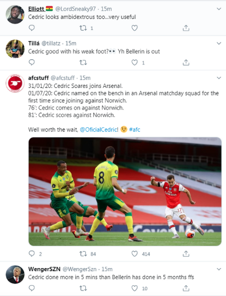 Fans Arsenal Sambut Debut Cemerlang Cedric Soares