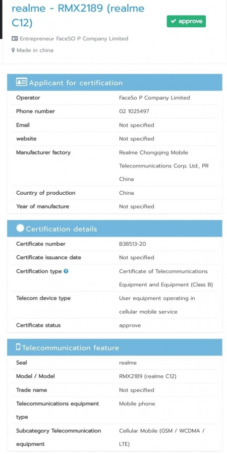Realme C12 dengan Baterai 6.000 mAh Kantongi Banyak Sertifikasi