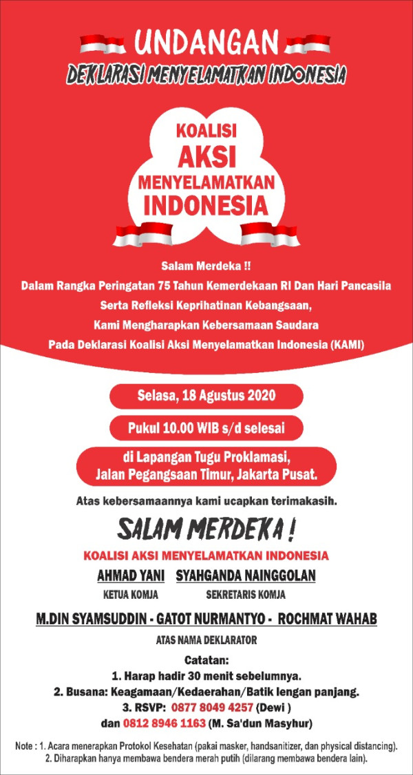 Deklarasi 18 Agustus, KAMI Ajak Masyarakat Hadir di Tugu Proklamasi