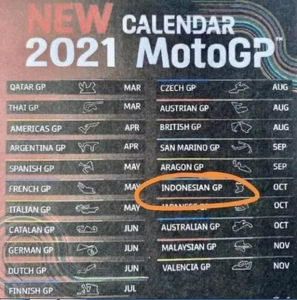 Kalender MotoGP 2021 Bocor, GP Mandalika Digelar Oktober