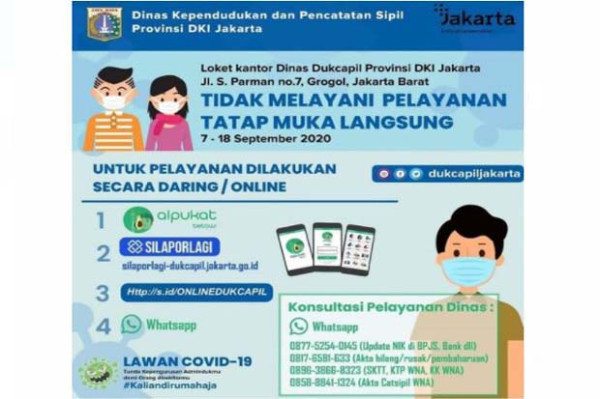 Dinas Dukcapil DKI Jakarta Tak Berikan Layanan Tatap Muka Mulai 7-18 September