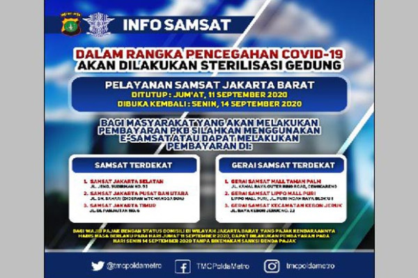 Sterilisasi Gedung, Kantor Samsat Jakarta Barat Tutup