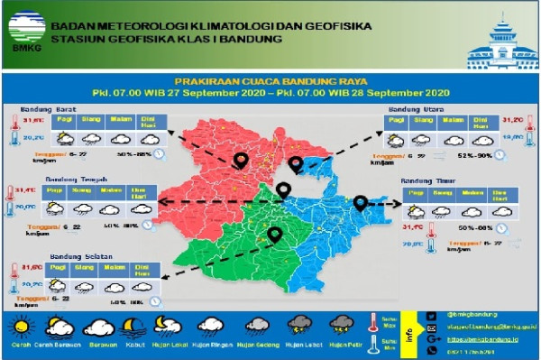 Hari Minggu, Bandung Raya Dibasahi Hujan Ringan, Suhu Minimum 19,8 Derajat