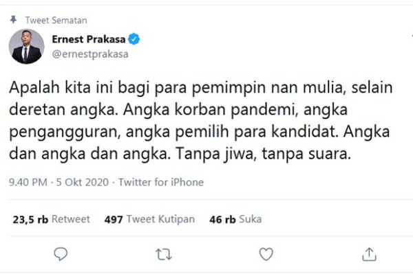 Ernest Prakasa Sebut Apalah Arti Rakyat bagi Para Pemimpin