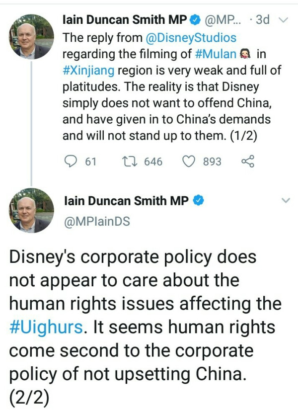 Anggota DPR Inggris Singgung Film 'Mulan' dan Muslim Uighur, Ini Jawaban Presiden Disney