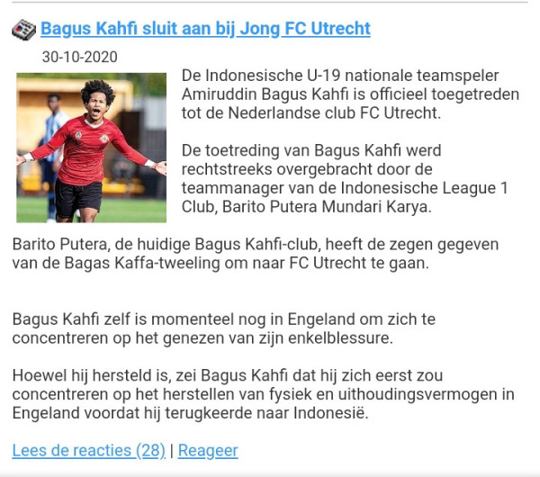 Bagus Kahfi Cuma Jadi Bahan Ledekan Penggemar Utrecht