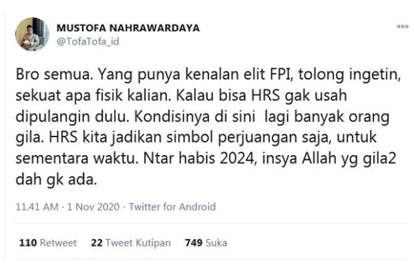 Dengan Kondisi Sekarang, Habib Rizieq Diimbau Jangan Pulang Dulu