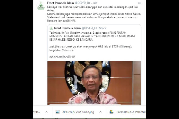 FPI: Semoga Mahfud MD Tidak Dipanggil seperti Anies Baswedan