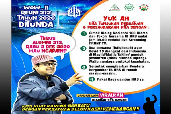 Reuni Akbar Batal, PA 212 Gelar Dialog Nasional dan Ajak Pakai Kaus Habib Rizieq