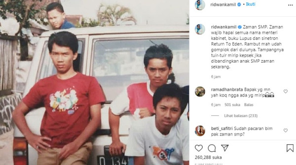 Ridwan Kamil Pamer Foto saat SMP, Tampangnya Bikin Pangling