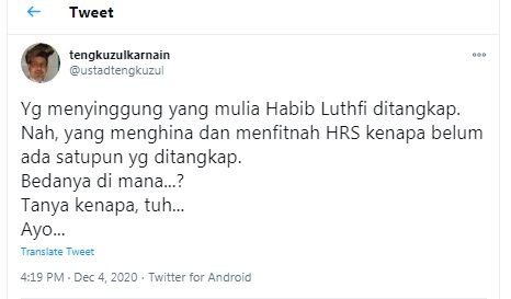 Ustaz Maheer Ditangkap, Tengku Zulkarnain Tanya soal Penghina Habib Rizieq