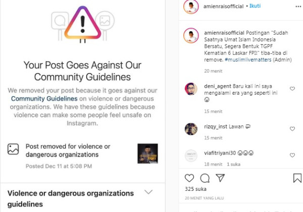 Postingan Amien Rais Dihapus, Loyalisnya Sebut Instagram Bisa Merugi
