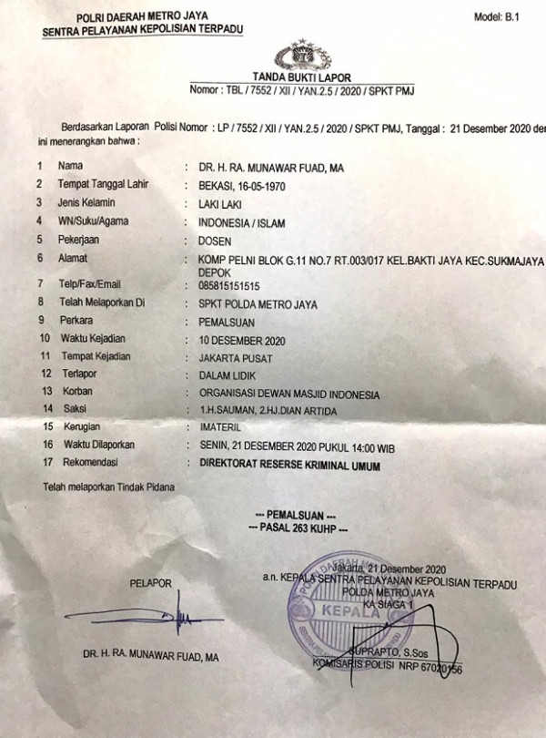 Giliran Dewan Masjid Indonesia Melapor ke Polda Metro Jaya, Ada Kasus Apa?