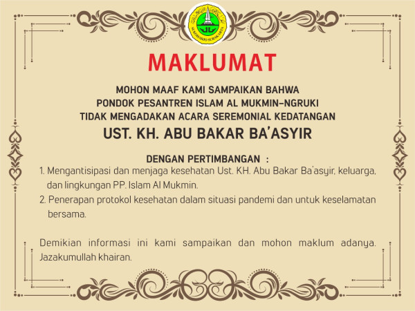 Tak Ada Penyambutan di Ponpes Ngruki, Ini Rangkaian Acara Setelah Abu Bakar Ba'asyir Tiba