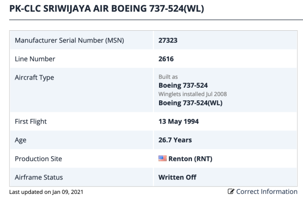 Pesawat Sriwijaya Air SJ182 Sudah Mengudara 26 Tahun