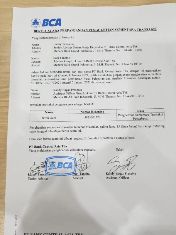 Pemblokiran Rekening Irvan Gani Pengumpul Donasi 6 Laskar FPI, BCA: Kami Menjalankan Instruksi Otoritas Berwenang