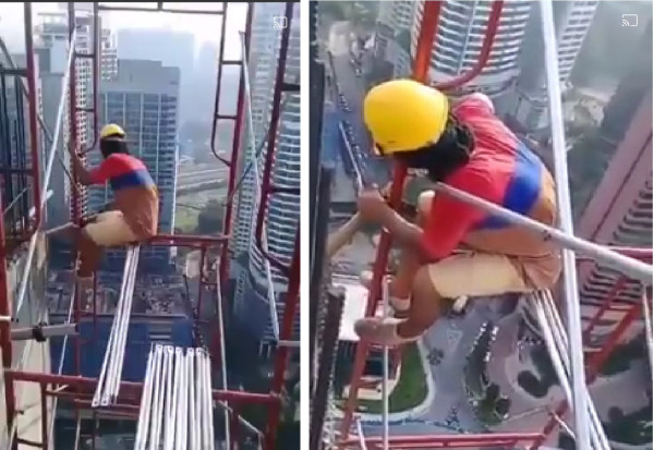 Gokil, Pekerja Gedung Pencakar Langit Pasang Perancah Tanpa Sabuk dan Jaring Pengaman
