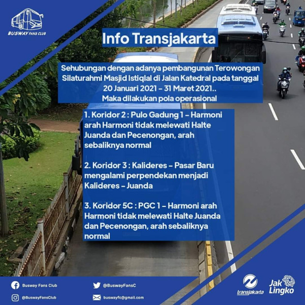 Ada Pembangunan Terowongan Masjid Istiqlal, Begini Pola Operasi Transjakarta