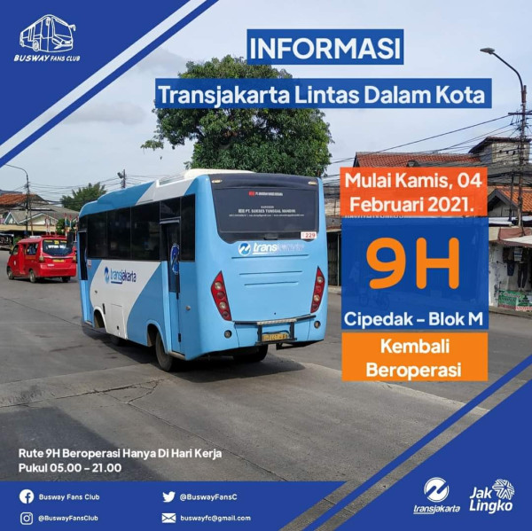 Transjakarta Rute 9H Cipedak-Blok M Beroperasi Kembali