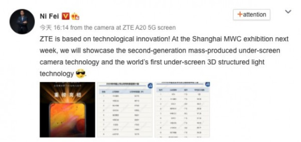 ZTE Siapkan Debut Generasi Kedua Ponsel dengan Kamera di Bawah Layar