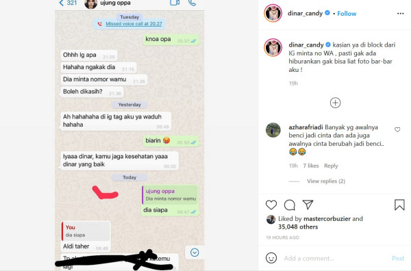 Aldi Taher Minta Nomor Telepon, Dinar Candy: Kasihan Ya