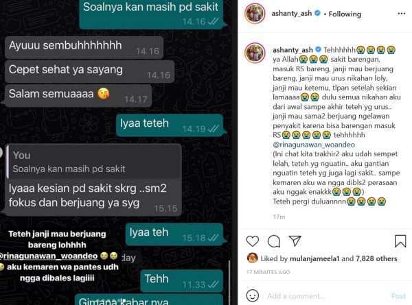 Lewat WA, Rina Gunawan Mengaku Positif Covid-19 ke Ashanty
