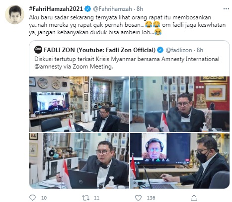 Fadli Zon Diskusi Zoom, Fahri Hamzah: Ternyata Lihat Orang Rapat Membosankan