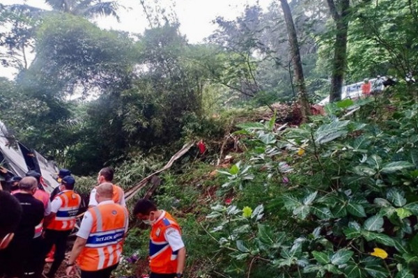 KNKT Terjunkan 2 Investigator, Ini Penampakan Lokasi Bus Terjun ke Jurang di Sumedang
