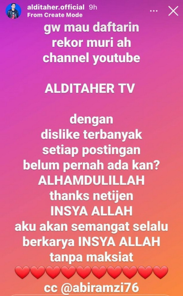 Raup Banyak Dislike, Aldi Taher Ingin Daftarkan Kanal YouTubenya ke MURI