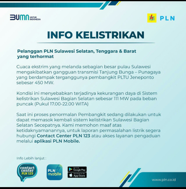 Dampak Cuaca Ekstrem, Transmisi Tanjung Bunga-Punagaya Terganggu