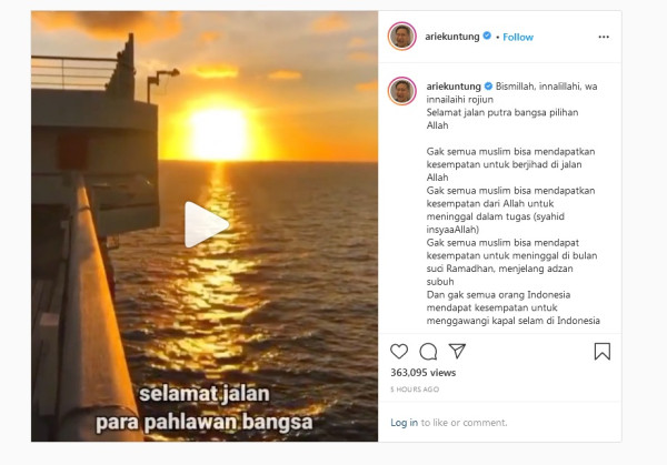 Apresiasi dan Doa Untuk Awak KRI Nanggala-402, Arie Untung dan Teuku Wisnu : Terima Kasih Atas Jasa Kalian Menjaga Lautan Negara