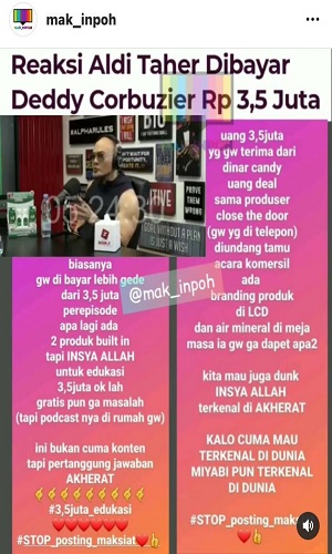 Aldi Taher Dibayar Dinar Candy Rp3,5 Juta untuk Tampil di Podcast Deddy Corbuzier