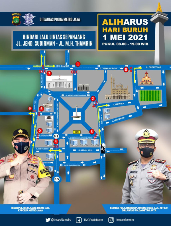 Jalan Medan Merdeka Barat dan Patung Kuda Ditutup saat Aksi May Day, Berikut Pengalihan Arus Lalin