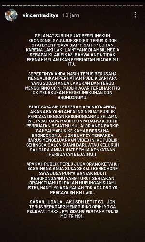 Terusik dengan Pernyataan Istri, Kapten Vincent Raditya Beberkan Bukti Perselingkuhan
