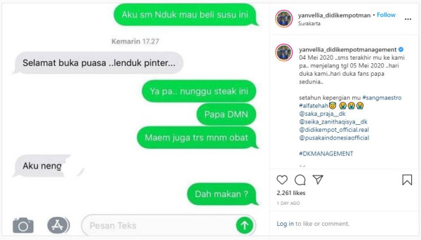 Setahun Kepergian Didi Kempot, sang Istri Unggah Postingan Menyentuh Hati