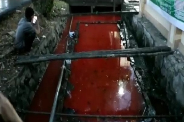 Gempar! Warna Air Parit di Kota Pontianak Mendadak Berubah Menjadi Merah Darah Ini Penampakannya
