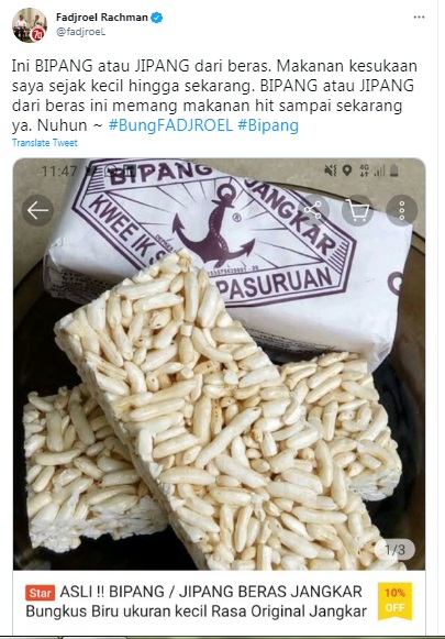 Heboh soal Bipang, Fadjroel Rachman Posting Kue dari Beras