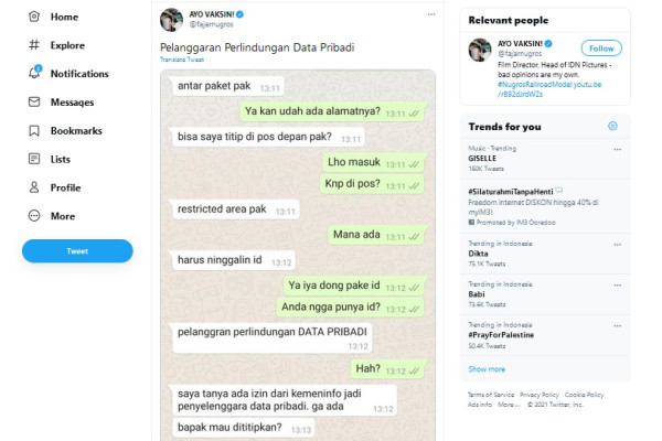 Cuitan Soal Perlindungan Data Pribadi Jadi Perbincangan Warganet