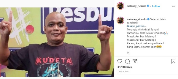 Berduka Sapri Pantun Meninggal Dunia, Melaney Ricardo: Pantunmu Akan Selalu Terkenang