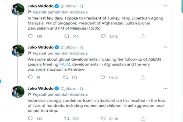 Jokowi Merespons Kritik soal Palestina lewat Cuitan Berbahasa Inggris