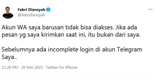 Akun WhatsApp Eks Jubir KPK Febri Diansyah Tak Bisa Diakses