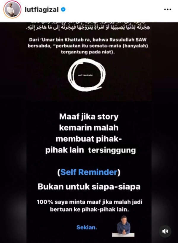 Sindir Lesti-Rizky Billar, Lutfi Agizal: 100% Saya Minta Maaf
