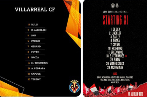 Susunan Pemain Villarreal vs Manchester United di Final Liga Europa