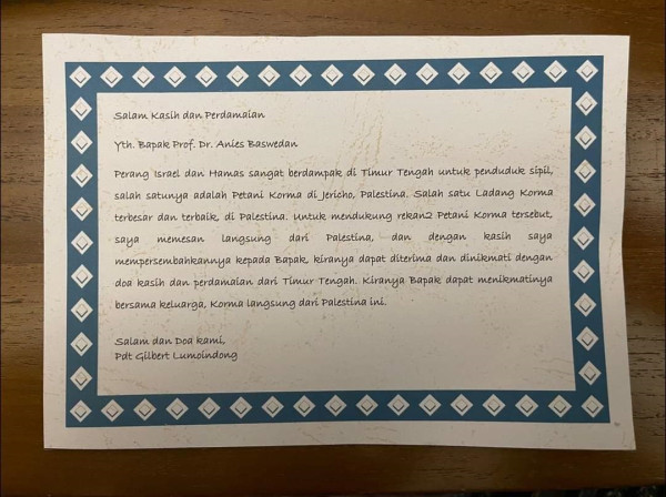 Anies Dapat Kiriman Kurma Palestina dari Pendeta Gilbert Lumoindong, Begini Pesannya